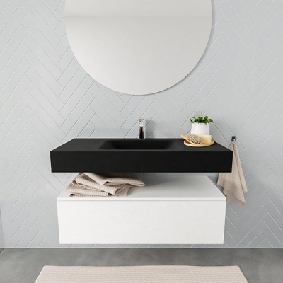 MONDIAZ ALAN 100cm - meuble bas - talc - 1 tiroir - lavabo suspendu - vasque au milieu - 1 trou de robinet - urban