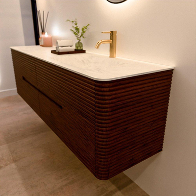 Mondiaz CIRO-DLUX Ensemble de meubles de salle de bains - 170x45x50cm - Plan-vasque solid surface Opalo - 1 lavabo à droite - 1 trou de robinetterie - 4 tiroirs - Ruby