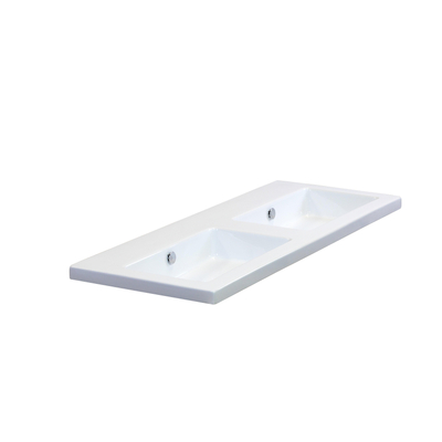 HR badmeubelen Djazz Lavabo - 121x45,5x4cm - 0 trous de robinet - 2 cuves - céramique blanche