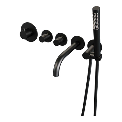 Brauer Black Edition Badkraan Inbouw - douchegarnituur - 20cm uitloop - met inbouwdeel - 3 gladde knoppen - handdouche staaf 1 stand - mat zwart