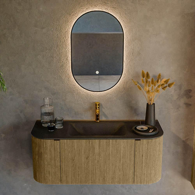Mondiaz KURVE Badkamermeubelset - 110x46x40cm - 1 lade - 2 deuren - wastafel solid surface - midden - 1 kraangat - Dusk