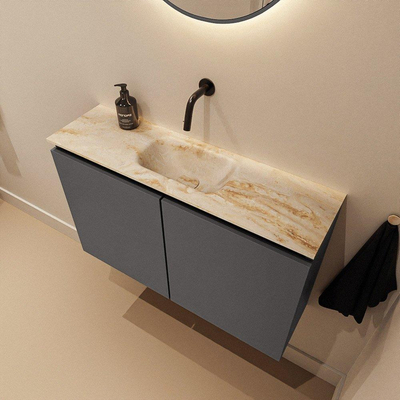 MONDIAZ TURE-DLUX Meuble de toilette 80cm Dark Grey. EDEN lavabo Frappe position milieu. Sans trou de robinet.
