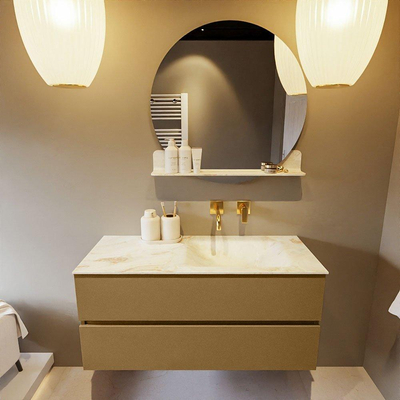 Mondiaz VICA-DLUX ensemble de meuble de salle de bain - 110cm - meuble sous-vasque oro - 2 tiroirs - lavabo encastré cloud droite - sans trous de robinet - version haute de 60cm - frape