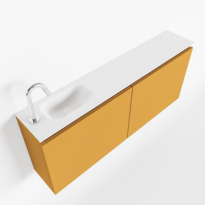 MONDIAZ TURE Toiletmeubel 120x23x50cm met 1 kraangaten 2 deuren ocher mat Wastafel Eden links Solid Surface Wit