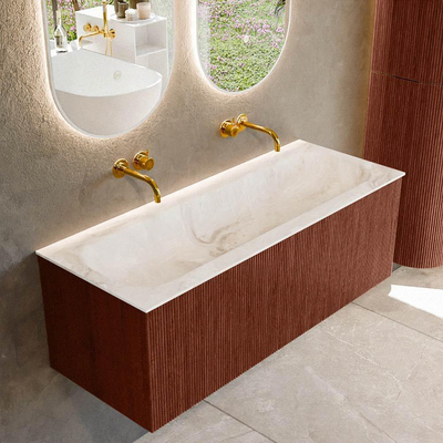 Mondiaz KURVE-DLUX Ensemble meuble de salle de bains - 120x46x40cm - 1 tiroir - vasque solid surface - central - sans trou de robinet - Ruby
