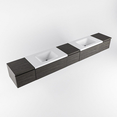 MONDIAZ BUKLA 280cm ensemble de meuble avec module 40 couleur Marron Foncé avec 5 tiroirs. Lavabo CLOUD double 0 trou de robinet couleur Talc.