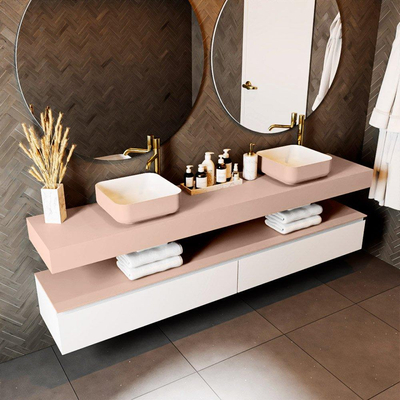 Mondiaz TOP 30 Vrijhangend Topblad - 210x30x12cm - geschikt voor waskom - Solid surface - Rosee