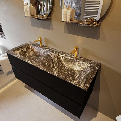 Mondiaz VICA-DLUX ensemble de meuble de salle de bain - 120cm - meuble sous-vasque urban - 2 tiroirs - lavabo encastré cloud double - 2 trous de robinet - miroir modèle spot - version XL 60cm de haut - lave