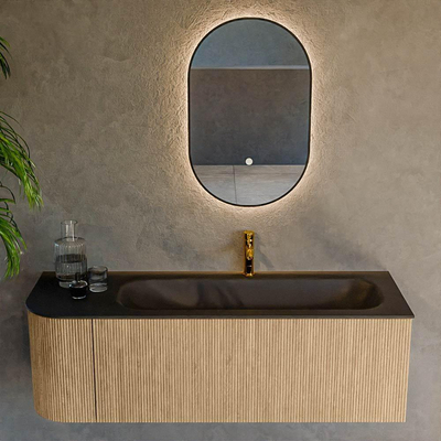 MONDIAZ KURVE 135cm Meuble salle de bain avec module 25 G - couleur Oak - 1 tiroir - 1 porte - vasque BIG MEDIUM droite - 1 trou de robinet - Urban