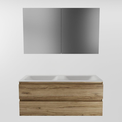 Mondiaz Aivy badmeubelset - 120x45x50cm - 0 kraangaten - 2 wasbakken talc Solid surface - Links en rechts - 2 lades - Met spiegelkast - Melamine Chai