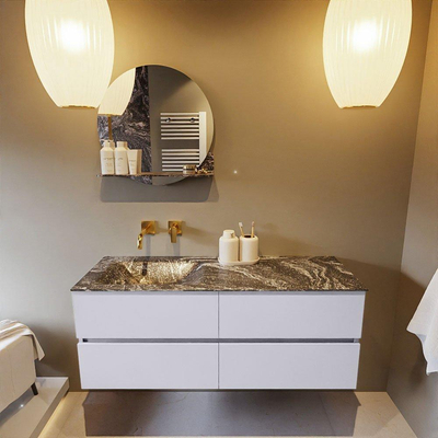 Mondiaz VICA-DLUX ensemble de meuble de salle de bain - 130cm - meuble sous-vasque cale - 4 tiroirs - lavabo encastrée cloud gauche - sans trous de robinet - version haute de 60cm - lave