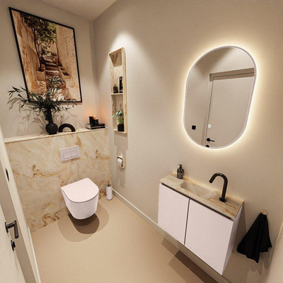 MONDIAZ TURE-DLUX 60cm toiletmeubel Rosee. EDEN wastafel Frappe positie midden. Met 1 kraangat.