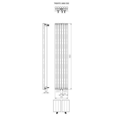 Plieger Trento designradiator verticaal met middenaansluiting 1800x350mm 814W wit(RAL9016)