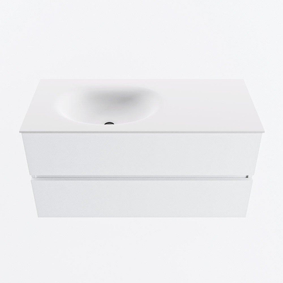 MONDIAZ VICA 100cm meuble sous lavabo Talc 2 tiroirs. Lavabo MOON gauche 1 trou de robinet, couleur Talc.