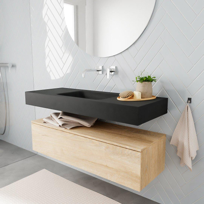 MONDIAZ ALAN 120cm - meuble bas - chêne blanchi - 1 tiroir - lavabo suspendu - vasque centrale - 0 trous de robinet - urban