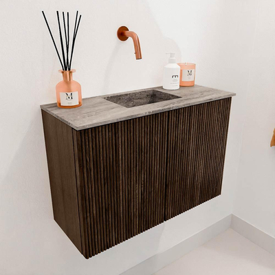 Mondiaz JOYA-DLUX 60cm toiletmeubel - kleur Walnut - Wastafel FAYE positie Midden Zonder kraangat kleur Oza.