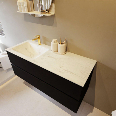 Mondiaz VICA-DLUX ensemble de meuble de salle de bain - 120cm - meuble sous-vasque urban - 2 tiroirs - lavabo encastré cloud gauche - 1 trou de robinet - version haute de 60cm - opalo