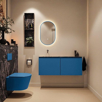 MONDIAZ TURE-DLUX Meuble de toilettes 120 cm Jeans. EDEN lavabo Lava position gauche. Sans trou de robinet.