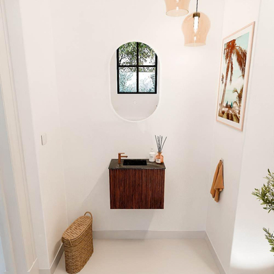 Mondiaz JOYA-DLUX 50cm toiletmeubel - kleur Ruby - Wastafel FAYE positie Links 1 kraangat kleur Lava.