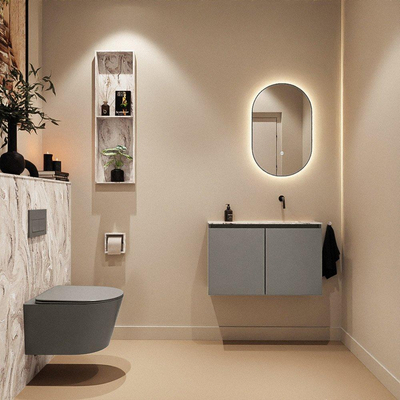 MONDIAZ TURE-DLUX Meuble toilette - 80cm - Smoke - EDEN - vasque Glace - position droite - sans trou de robinet