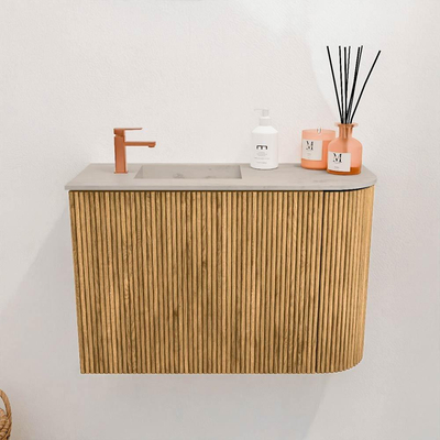 Mondiaz JOYA-DLUX 61.6cm toiletmeubel - ronding rechts kleur Oak - Wastafel FAYE positie Links 1 kraangat kleur Opalo.