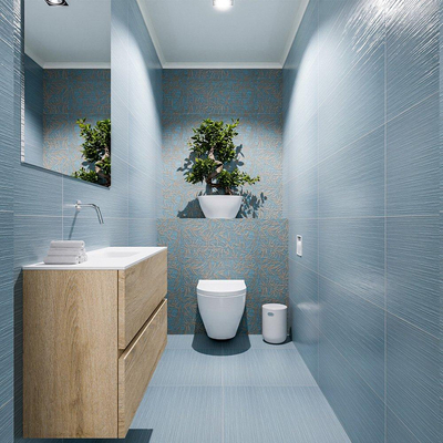 MONDIAZ ADA Toiletmeubel 80x30x50cm met 0 kraangaten 2 lades washed oak mat Wastafel Lex midden Solid Surface Wit