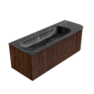MONDIAZ KURVE-DLUX 125cm badmeubel met module 25 R kleur Walnut met 1 lade en 1 deur. Wastafel BIG MEDIUM links zonder kraangat kleur Lava.