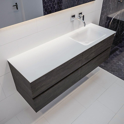 Mondiaz VICA ensemble de meuble de salle de bain - 150cm - meuble sous-vasque marron foncé - 4 tiroirs - lavabo CLOUD droite sans trous de robinet - version XL 60cm de haut