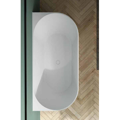 Arcqua Costilla baignoire îlot demi-encastrée - 170x80cm - lignes verticales nervurées - acrylique - blanc brillant