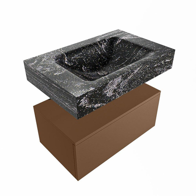 Mondiaz ALAN-DLUX Ensemble de meuble - 70cm - meuble Rust mat - 1 tiroir - Lavabo Cloud Lava suspendu - vasque Centre - 0 trous de robinet