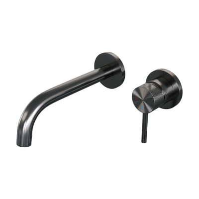 Brauer Gunmetal Carving Wastafelmengkraan inbouw - gebogen uitloop links - hendel lang smal carving- model A 1 - PVD - geborsteld gunmetal TWEEDEKANS