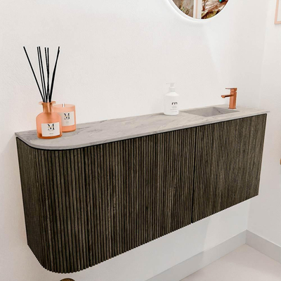 Mondiaz JOYA-DLUX 101.6cm toiletmeubel - ronding links kleur Shadow - Wastafel FAYE positie Rechts 1 kraangat kleur Glace.