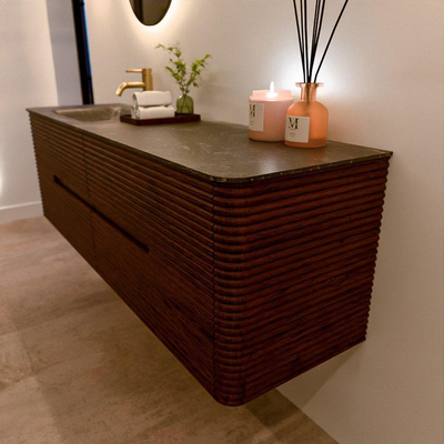 Mondiaz CIRO-DLUX Badkamermeubelset - 160x45x50cm - Solid surface wastafel Lava - 1 wasbak Links - 1 kraangat - 4 lades - Ruby