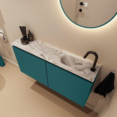 MONDIAZ TURE-DLUX meuble WC 100cm Smag. EDEN vasque Glace position droite. Avec 1 trou de robinet.