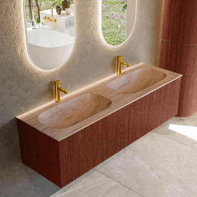 MONDIAZ KURVE-DLUX 150cm badmeubel kleur Ruby met 2 lades en 0 deuren. Wastafel STOR SMALL Dubbel 2 kraangaten Saba.