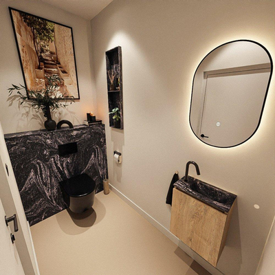 MONDIAZ TURE-DLUX 40cm toiletmeubel Washed Oak. EDEN wastafel Lava positie rechts. Met 1 kraangat.