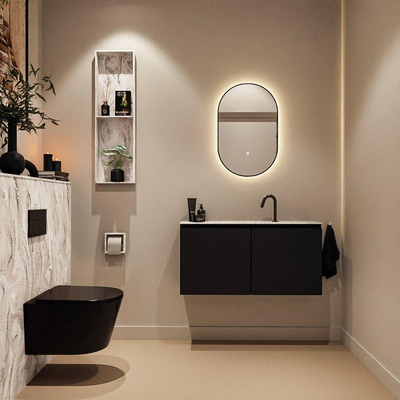 MONDIAZ TURE-DLUX Meuble toilette - 100cm - Urban - EDEN - vasque Glace - position centrale - 1 trou de robinet