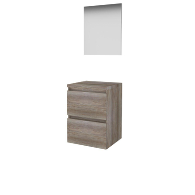 Basic-Line Basic 46 ensemble de meubles de salle de bain 50x46cm sans poignée 2 tiroirs plan de toilette miroir mfc scotch oak