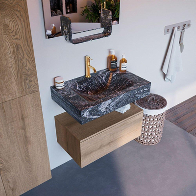 Mondiaz ALAN-DLUX Ensemble de meuble - 70cm - meuble Washed Oak mat - 1 tiroir - Lavabo Cloud Lava suspendu - vasque Centre - 1 trou de robinet