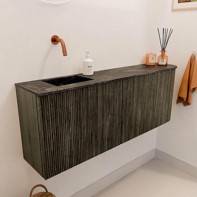 Mondiaz JOYA-DLUX 111.6cm toiletmeubel - ronding rechts kleur Shadow - Wastafel FAYE positie Links Zonder kraangat kleur Lava.