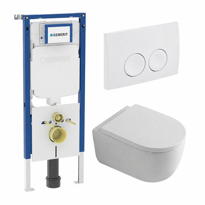 QeramiQ Dely Swirl Toiletset - 36.5x53cm - Geberit UP720 Duofix Sigma inbouwreservoir - 35mm zitting - bedieningsplaat Delta wit - ronde knoppen - glans wit
