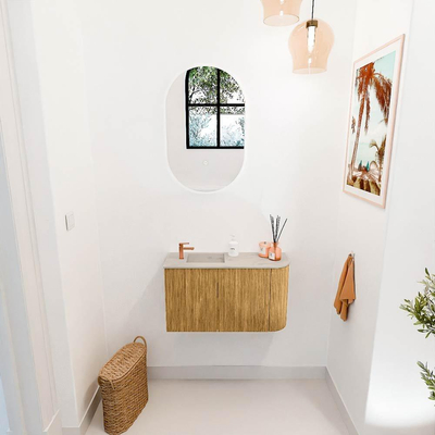 Mondiaz JOYA-DLUX 71.6cm toiletmeubel - ronding rechts kleur Oak - Wastafel FAYE positie Links 1 kraangat kleur Opalo.