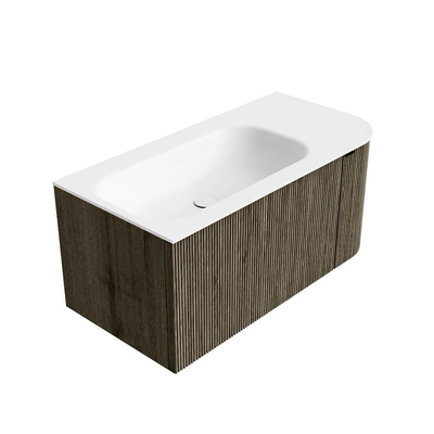 Mondiaz KURVE Badkamermeubelset - 95x46x40cm - 1 lade - 1 deur - wastafel solid surface - links - 1 kraangat - Shadow