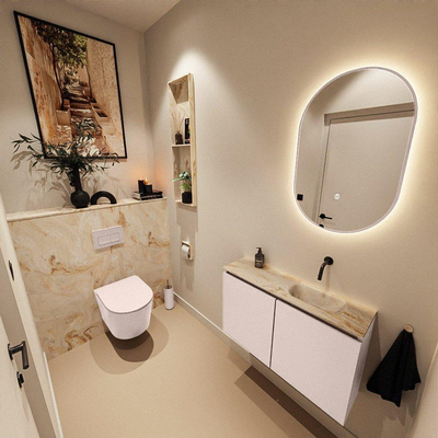 MONDIAZ TURE-DLUX Meuble de toilettes 80cm Rosee. Lavabo EDEN Frappe position droite. Sans trou de robinet.