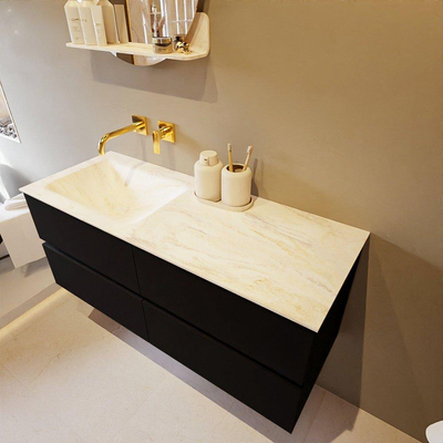 Mondiaz VICA-DLUX ensemble de meuble de salle de bain - 120cm - meuble sous-vasque urbain - 4 tiroirs - lavabo encastré cloud gauche - sans trous de robinet - version haute de 60cm - ostra