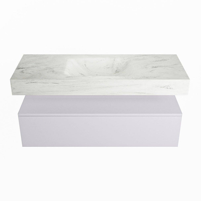 Mondiaz ALAN-DLUX Ensemble de meuble - 120cm - meuble Cale mat - 1 tiroir - Lavabo Cloud Opalo suspendu - vasque Centre - 1 trou de robinet