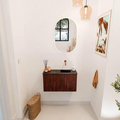 Mondiaz JOYA-DLUX 70cm toiletmeubel - kleur Ruby - Wastafel FAYE positie Rechts Zonder kraangat kleur Lava.