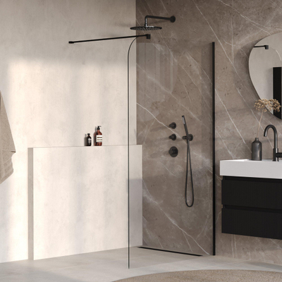 BRAUER Orion Paroi de douche à l'italienne - 120x200cm - verre transparent - traitement anticalcaire - Noir Mat