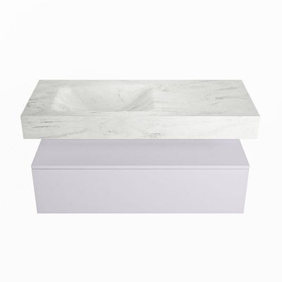 Mondiaz ALAN-DLUX Ensemble de meuble - 110cm - meuble Cale mat - 1 tiroir - Lavabo Cloud Opalo suspendu - vasque Gauche - 0 trous de robinet