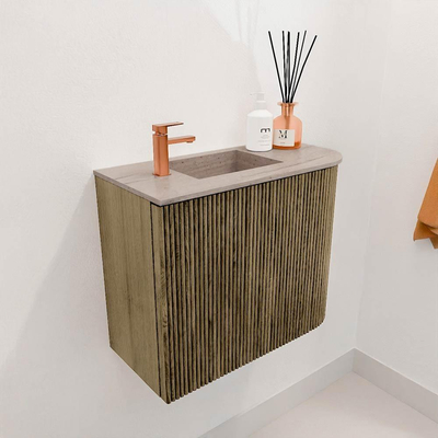 Mondiaz JOYA-DLUX 51.6cm toiletmeubel - ronding rechts kleur Dusk - Wastafel FAYE positie Links 1 kraangat kleur Saba.